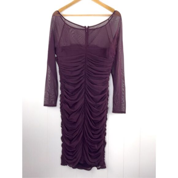 Mark Zunino Purple Mesh and Ruched Dress Size 16 - Picture 8 of 10